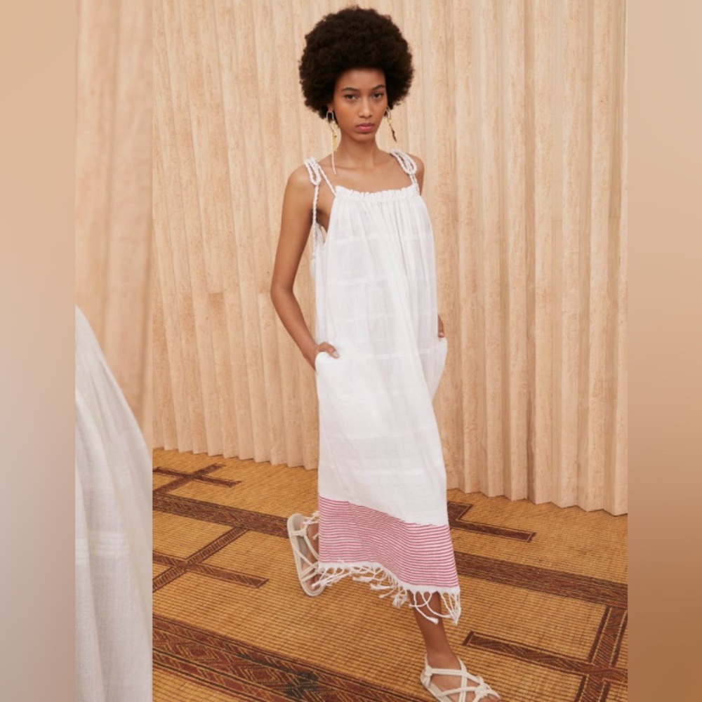 Ulla Johnson Adira Fringe-Hem Shoulder-Tie Coverup Dress Size XL Cotton handmade - Picture 3 of 13